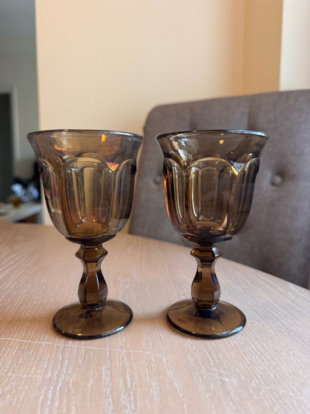 Set of 2 Amber Glass Goblets